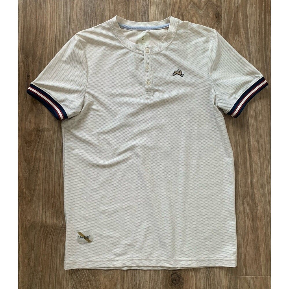 Tracksmith VC Henley Beige Mesh Perforated 3 Button Stretch Tee Shirt S